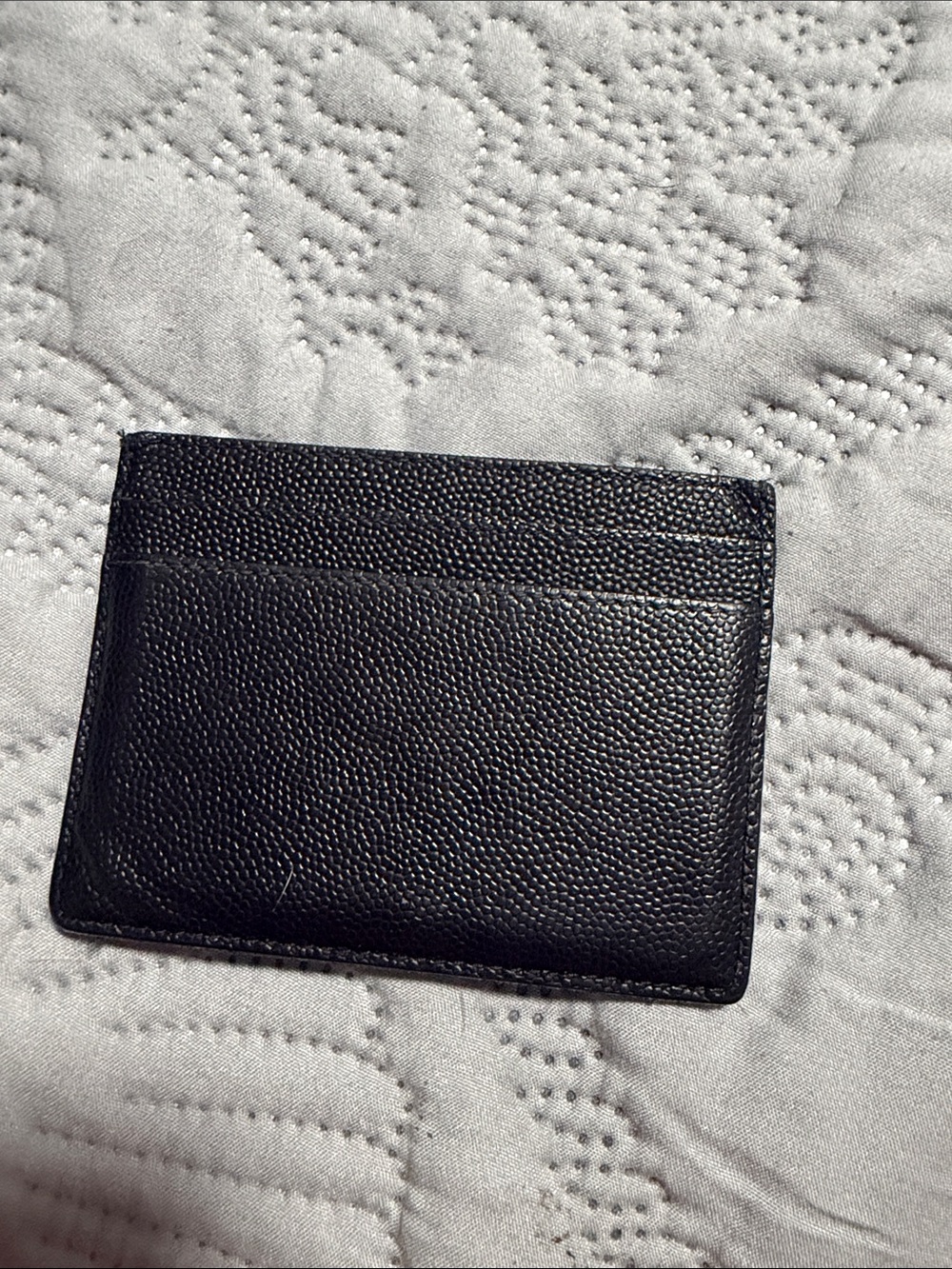 Saint Laurent Black Textured Leather Card Holder with Silver Logo - Picture 2 of 5